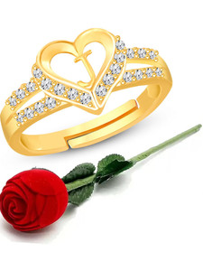 Heer Collection Heart Alphabet 'J' Valentine Ring Promise Propose Engagement Wedding Anniversary Brass, Stainless Steel, Copper, Alloy Cubic Zirconia Gold Plated Ring