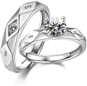 Syfer Valentine Gift Couple Ring for lovers Gift for Girlfriend Boyfriend/Husband Wife Alloy Cubic Zirconia Platinum Plated Ring Set