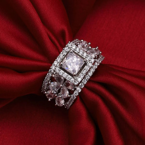 Zoey Solitaire Crystal Silver Plated American Diamond Ring for Girls & Women Alloy Cubic Zirconia Silver Plated Ring