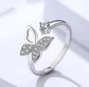 IGA COLLECTION Premium Fancy Sterling Silver Butterfly Rings For Women Crystal Cubic Zirconia Platinum Plated Ring