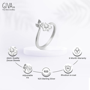 GIVA 925 Silver Flower Girl Ring|Lifetime Plating|6 Month Warranty Sterling Silver Zircon Rhodium Plated Ring