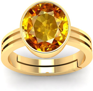 Eryvex 7.25 Yellow Sapphire Gemstone Adjustable Ring With Lab Certificate Brass Sapphire Gold Plated Ring