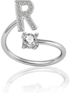 Divastri Jewellery Stylish Heart Name Alphabet Letter Initial R Rings for girls women girlfriend Men Boys Couple American diamond Adjustable Valentine Gifts Love Ring Stone, Copper, Brass, Crystal Cubic Zirconia Silver Plated Ring