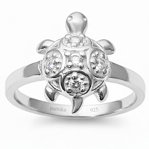 Parnika Tortoise Turtle Silver Finger Ring for Girls, Boys, Women & Men | Pure 92.5 Sterling Silver Cubic Zirconia Ring