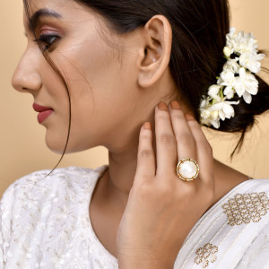 Voylla Nazakat Shahi Cocktail Ring Brass Gold Plated Ring