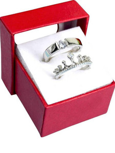 VIANSH King & Queen Adjustable With Nug Stone Unique Design Couple Matching Finger Ring Stainless Steel Cubic Zirconia Platinum Plated Ring Set