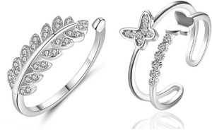 Syfer and Leaf Fancy Ring for Girl and Women (Combo Pack) Stainless Steel Silver Plated Ring