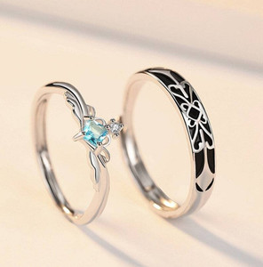 Syfer Bowknot/Bow Tie Design Couple Ring for Lovers Adjustable Wedding Alloy Silver Plated Ring