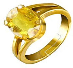RATAN BAZAAR Yellow Sapphire Ring With Natural Pukhraj Stone Sapphire Ring Stone Sapphire Gold Plated Ring