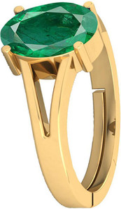 barmunda gems 10.25 Ratti Emerald Panna Stone Adjustable Ring Brass Emerald Rhodium Plated Ring