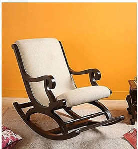 Artistic Interior Crafts Wood Rocking Chair Relax chair Rolling Chair Arm Rest Chair White Cushion Solid Wood 1 Seater Rocking Chairs