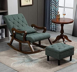 Ess Ess Wood Traders Rocking Chair Walnut Finish With Green Back Seat Solid Wood 1 Seater Rocking Chairs