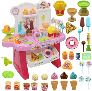 TechHark Battery Operated Super Mini Market For Kids Counter Ice Cream Sale Cashier 37PCS