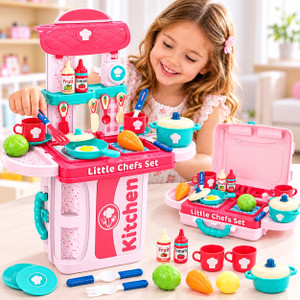 LEOFUN 3-in-1 Little Chef Kitchen Play Set – Portable Suitcase Toy Kitchen for Kids