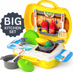 Angel Kids Kitchen Set for Girls & Boys | Cooking Set | Little Chef Suitcase | Multicolour