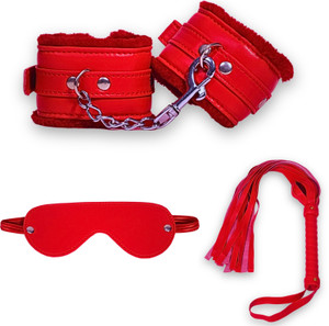 cinrada Handcuff Role Play Kit Red – 3 Pcs Combo Set For Couple Role Play