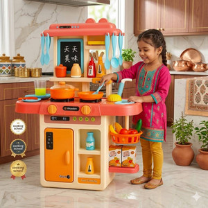 Vincenzo Toys 42-Piece Kids Kitchen Play Set with Real Water Tap, Smoky Effect, Music & Light