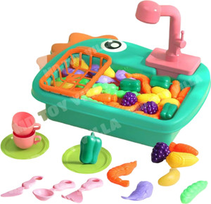 MD TOY VILLA 2 in 1 children's electric dinosaur sink toy fishing dishwasher kitchen play set