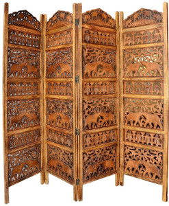 Decorhand Handcrafted 4 Panel Wooden MDF Room Partition & Room Divider (Brown) Solid Wood Decorative Screen Partition