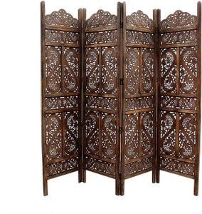 Decorhand Handcrafted 4 Panel Wooden MDF Room Partition & Room Divider (Brown) Solid Wood Decorative Screen Partition