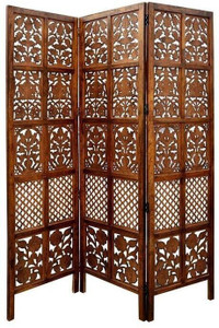 Decorhand Handcrafted 3 Panel Wooden Room Partition & Room Divider (Brown) Mango Wood Decorative Screen Partition Solid Wood Decorative Screen Partition
