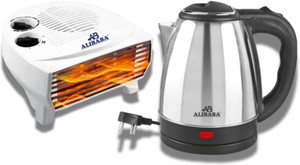 Alibaba Super Combo Pearl Super Efficient 2L Electric Kettle (2 L, Silver) & Dazzler Fan Room Heater