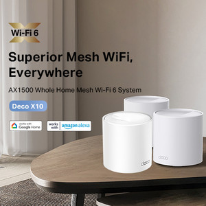 TP-Link Deco X10(3-pack) AI Driven Whole Home Mesh Wi-Fi 6 Mesh Router 2.4 GHz, 5 GHz 1500 Mbps Wifi Speed Dual Band Internal Antenna Ethernet (Cable Broadband)