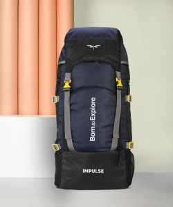 IMPULSE 60 Litres Keep Discovering Light Blue Waterproof Trekking Hiking Camping Outdoor Camps Luggage Bags Tour Travel Backpack with Rain Cover Rucksack  - 60 L