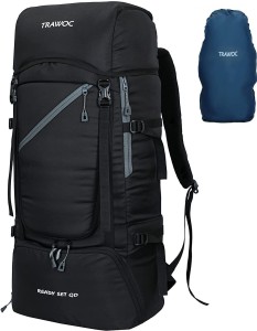 TRAWOC 50L Rucksack with Rain Cover and Shoe Compartment SHK020 - Metal Black Rucksack  - 50 L