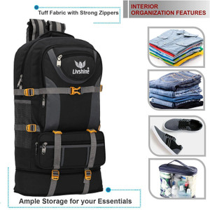 LivShine Rucksack For Hiking Trekking And Travel - Unisex Rucksack - 70 L (BLACK) Rucksack  - 70 L