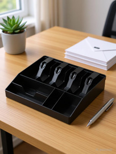 SUKHAD Cash Register Box 4 Cash and Coin Compartment Black Pack of 4 - Image 1