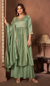 P Three Pluse Embroidered Kurta, Palazzo & Dupatta Set