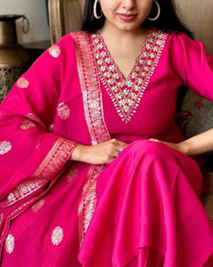 FORENCIA Embroidered Anarkali Kurta, Bottom & Dupatta Set