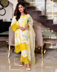 Royal Export Embroidered, Floral Print Kurta, Trouser/Pant & Dupatta Set