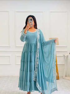 GRISHU COLLECTION Embroidered Anarkali Kurta, Bottom & Dupatta Set