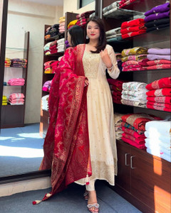 Precia Self Design Anarkali Kurta, Bottom & Dupatta Set