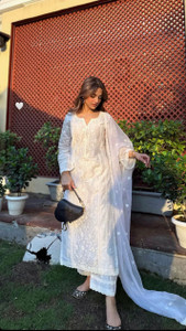 BOUGHT FIRST Embroidered Anarkali Kurta, Bottom & Dupatta Set