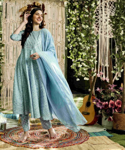 Nayo Printed Anarkali Kurta, Bottom & Dupatta Set