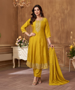 FABZOO Embroidered Anarkali Kurta, Bottom & Dupatta Set