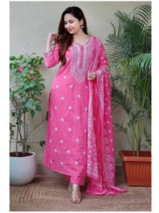 VAIBHU Embroidered Kurta, Trouser/Pant & Dupatta Set