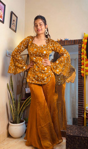 NITIGLOW Women Ethnic Top Palazzo Set