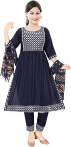 MNICreators Embroidered Kurta, Trouser/Pant & Dupatta Set