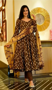 ANSAYA Floral Print Anarkali Kurta, Bottom & Dupatta Set