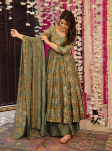 LADYWERE Printed Anarkali Kurta, Bottom & Dupatta Set
