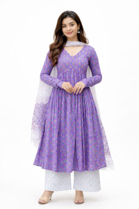 vestiti Floral Print Anarkali Kurta, Bottom & Dupatta Set