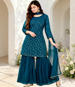TUHIRAAJ Embroidered Kurta, Sharara & Dupatta Set - Image 5