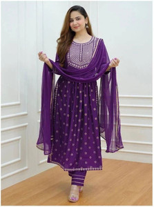 KBZ Embroidered Anarkali Kurta, Bottom & Dupatta Set