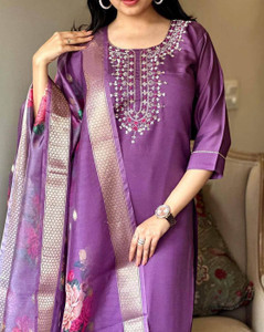 Lensya Embroidered Kurta, Trouser/Pant & Dupatta Set