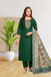 ZURIINTHREAD Embroidered Kurta, Churidar & Dupatta Set