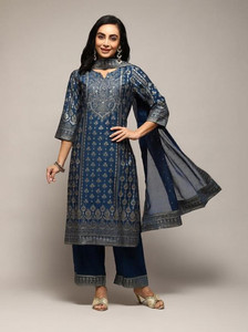 BIBA Printed Kurta, Palazzo & Dupatta Set